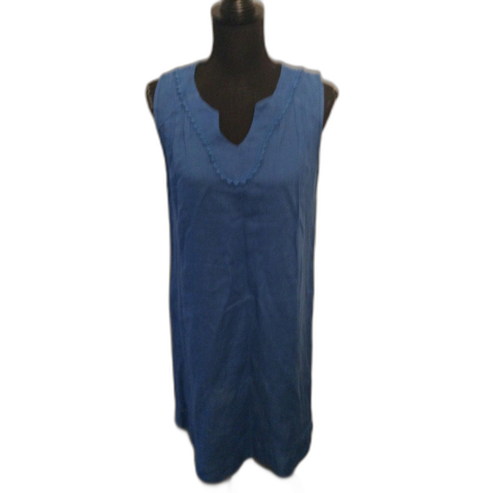 Elena Baldi Linen Midi Dress blue Italy Small S V Neck Sleeveless